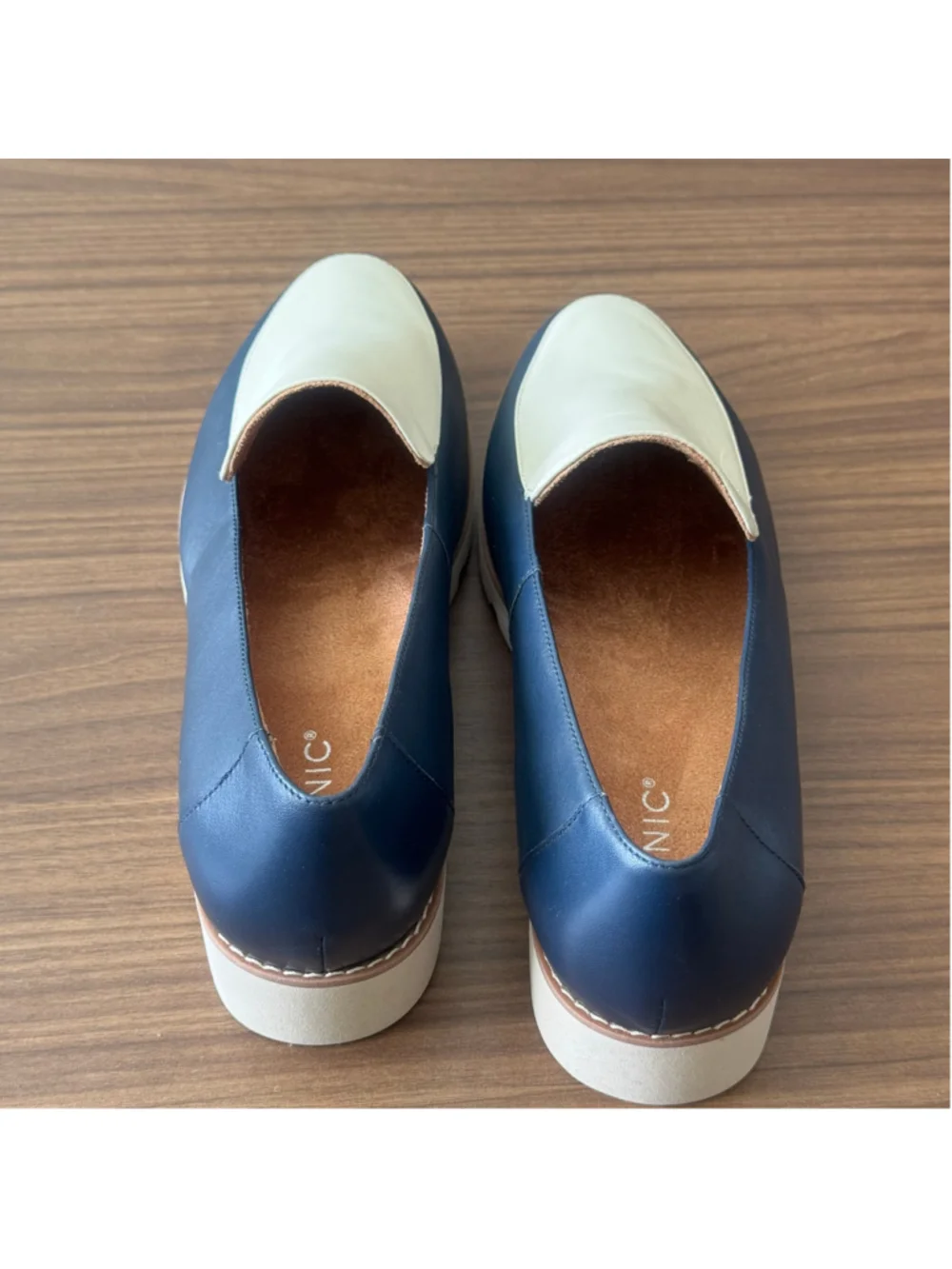 Vionic Kensley Navy & Cream Leather Platform Loafers Comfort Shoes Women’s 11